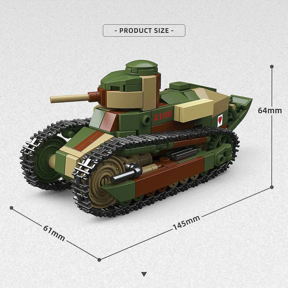 Конструктор 2 в 1: военный танк Renault FT (фр. легкий танк) времен ВМВ и пулемет для защиты от танков (военная техника времен Первой мировой войны). Игрушка для детей, подарок. (art.: 3920d9f91fdfa) - 3920d9f91fdfa