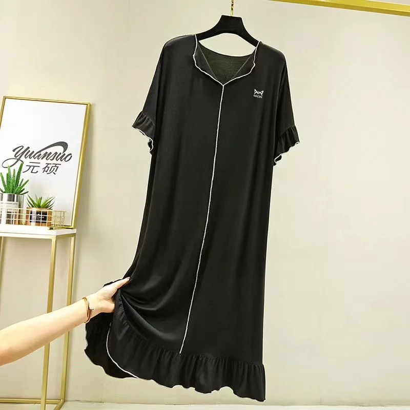 Ruffle Modal Dress For Women Summer New Loose  Dresses Large Size Sleeping Robe  Short-sleeved Long Prom Gown Nightwear