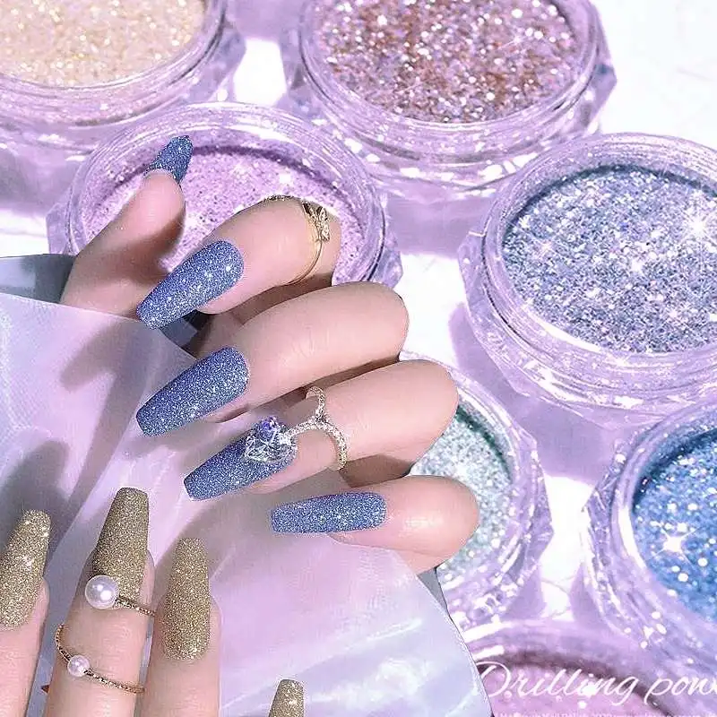 

1box Nail Crystal Diamond Powder Rainbow Color Glitter Shiny Pigment Holographic Glass Micro Drill Nails Art Decoration Nail DIY