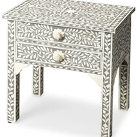 bone inlay bedside table in floral design customized bone inlay chest drawer from india