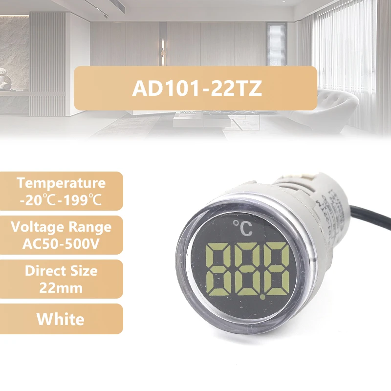 

Цифровой термометр с круглым/квадратным дисплеем, 22 мм, 20-199 градусов Цельсия, 20-500 В переменного тока