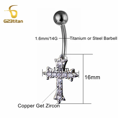 Tитановые серьги для пупка G23Titan с кристаллами 14г