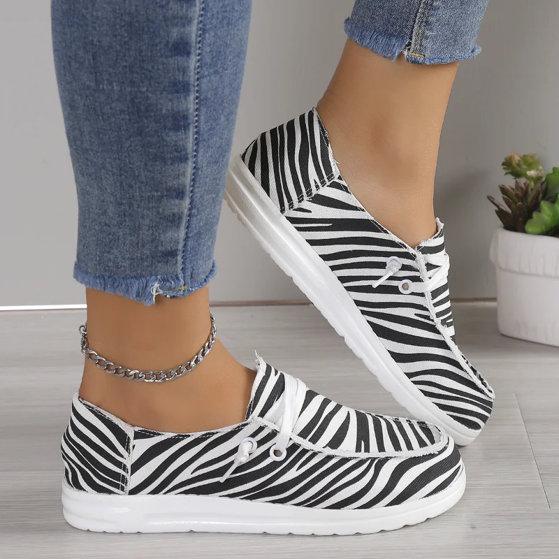 

Shoes for Women 2023 Autumn Brand Fashion Striped Women's Flat Shoes Light Casual Canvas Shoes Low Top Non-slip Female Shoes