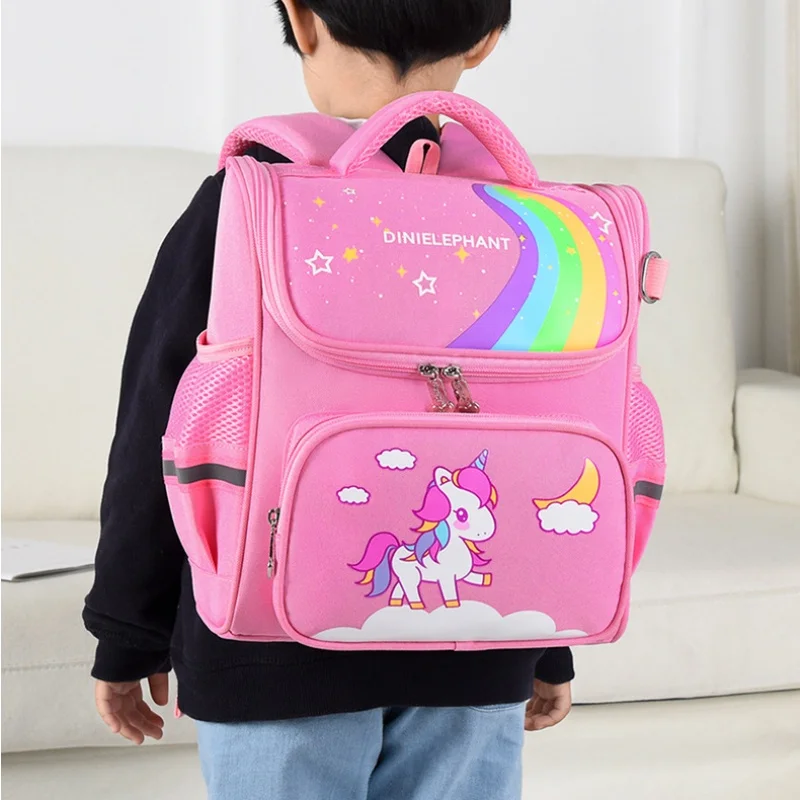 Grade 1-3 Primary Children Unicorn Rainbow Large Capacity Backpacks New Girl Cartoon Fashion Sweet Schoolbags Lightweight Hot