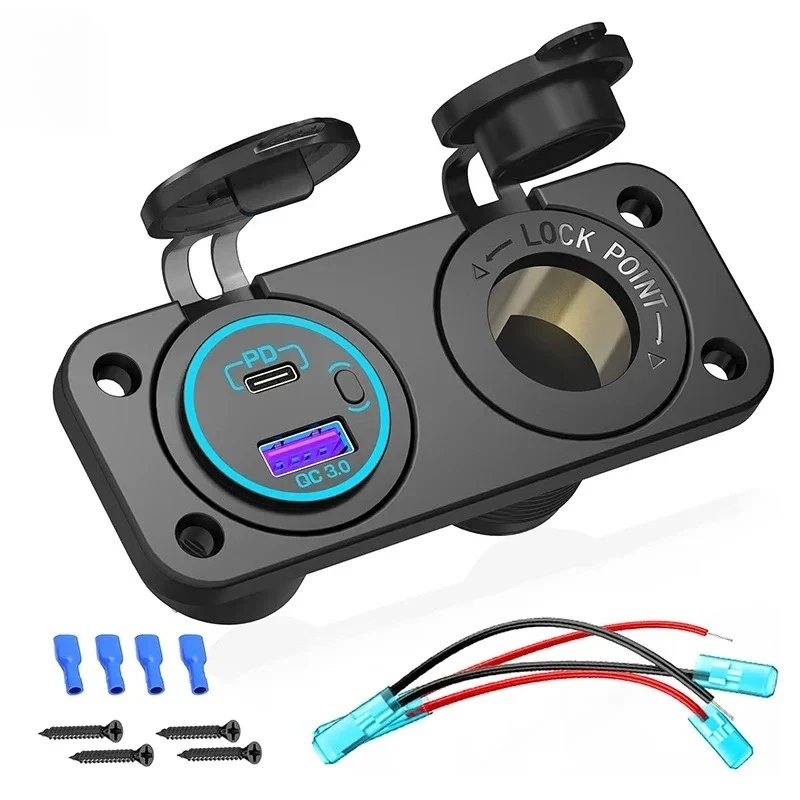 

Панель розеток USB 12-24 В QC3.0 и PD 3.0, быстрое зарядное устройство USB, розетка с кнопочным переключателем для автомобиля, мотоцикла, лодки, морского автофургона