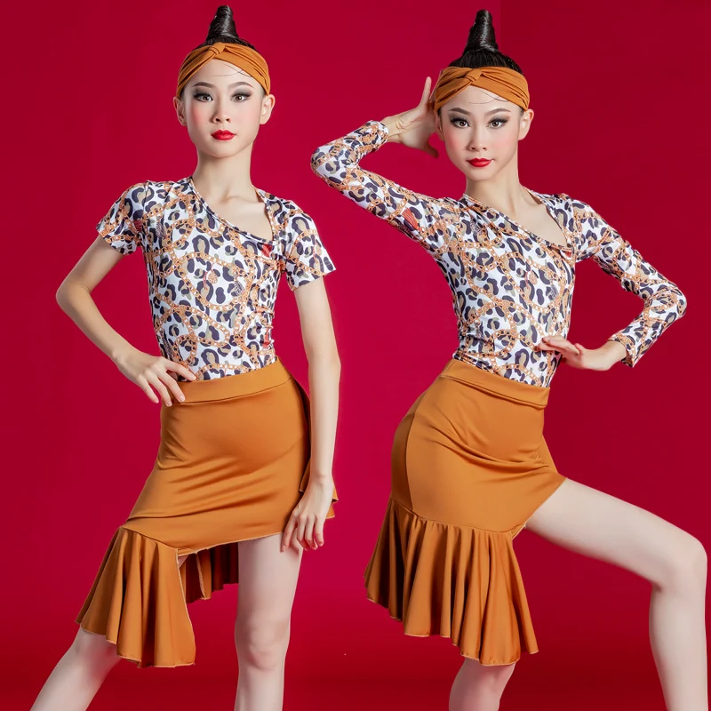 

Одежда для соревнований по латинским танцам, детская высококачественная профессиональная одежда для выступлений, большая юбка-качели, костюм для латинских танцев, 2022