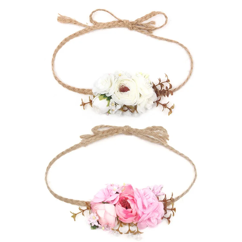 

2023 New Retro Children's Twine Simulation Flower Waist Rope Baby Girl Skirt Accessories Lnstagram Explosive Headband