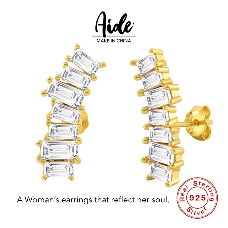 

Aide Single Row GZ Earrings 925 Sterling Silver Simple Rectangular Stud Earrings Ladies Versatile Baguette Jewelry Gift 2022 New