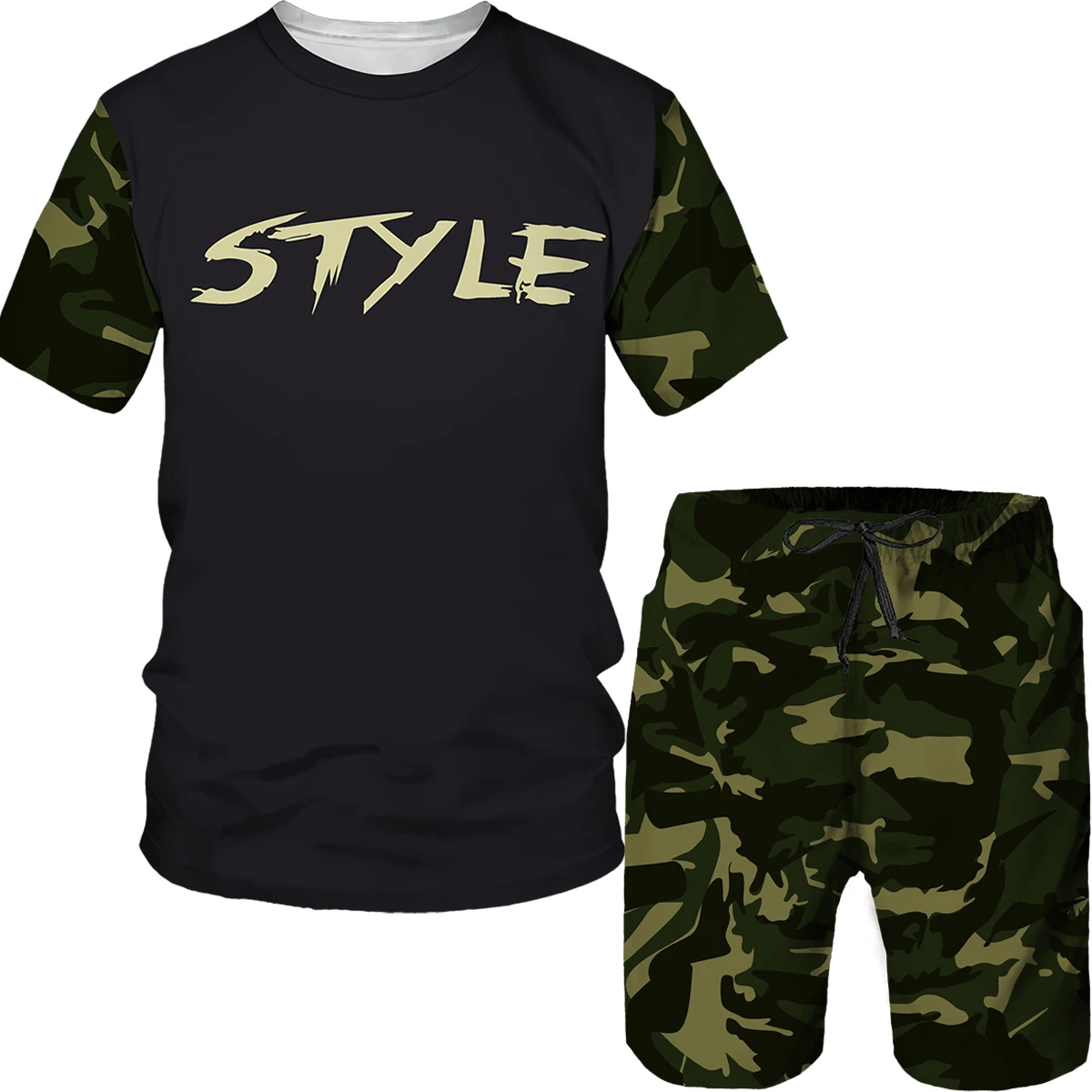 

Summer Camouflag Print Set Suit for Men Male Tracksuits Oversized Sportswear Tshirt Beach Shorts 2piece Men's Outfits Clothes
