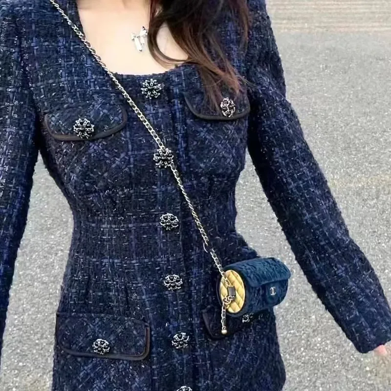 

Women Coat Tweed Rhinestone Buttons Long Sleeve Casual Jacket