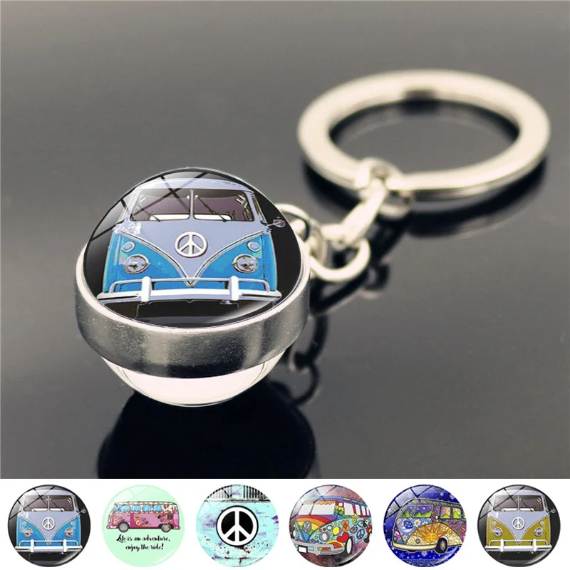 

YW GAIRU Peace Sign Double Sided Glass Ball Keychain Anime Automobile Keyring Accessories Creative Pendant Gift Wholesale Bulk