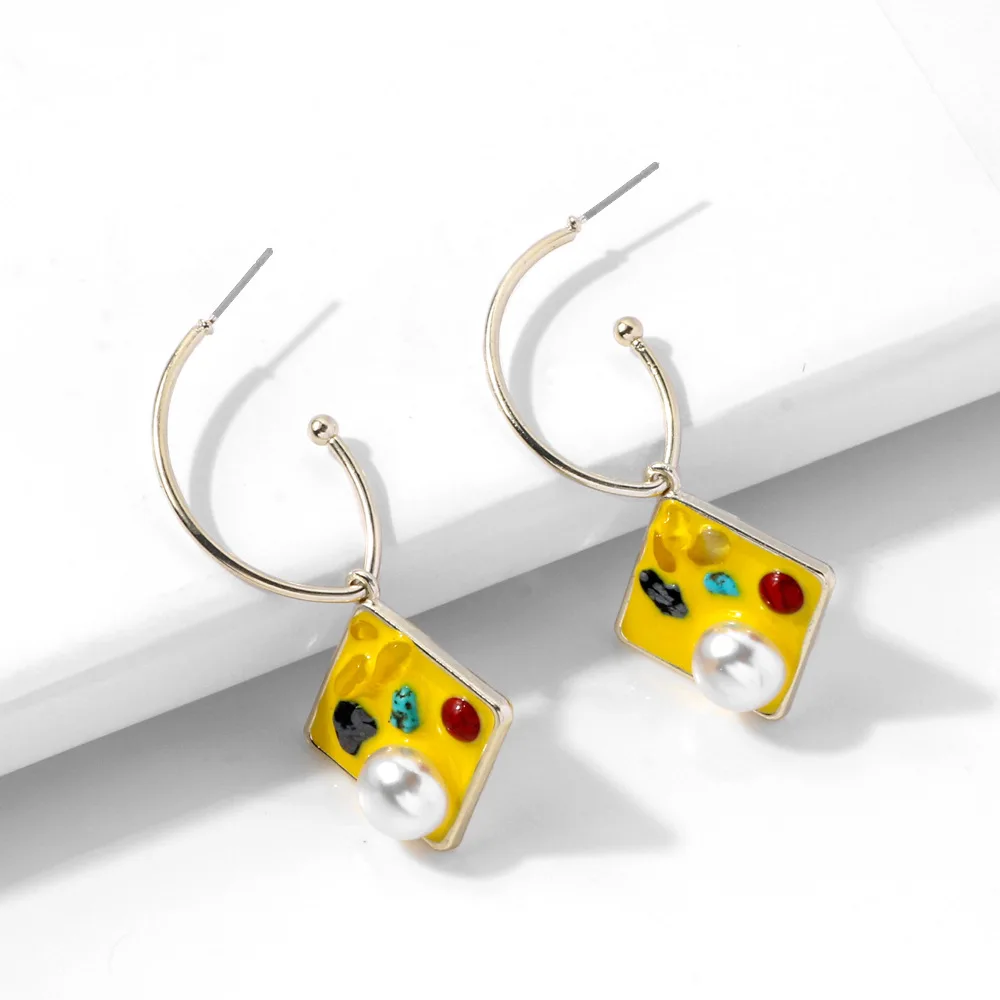 

Colorful Stone Long Earrings Gift Yellow Dripping Pearl Charm Pendant Fashion Earrings Jewelry Fashion Vintage Drop Earrings