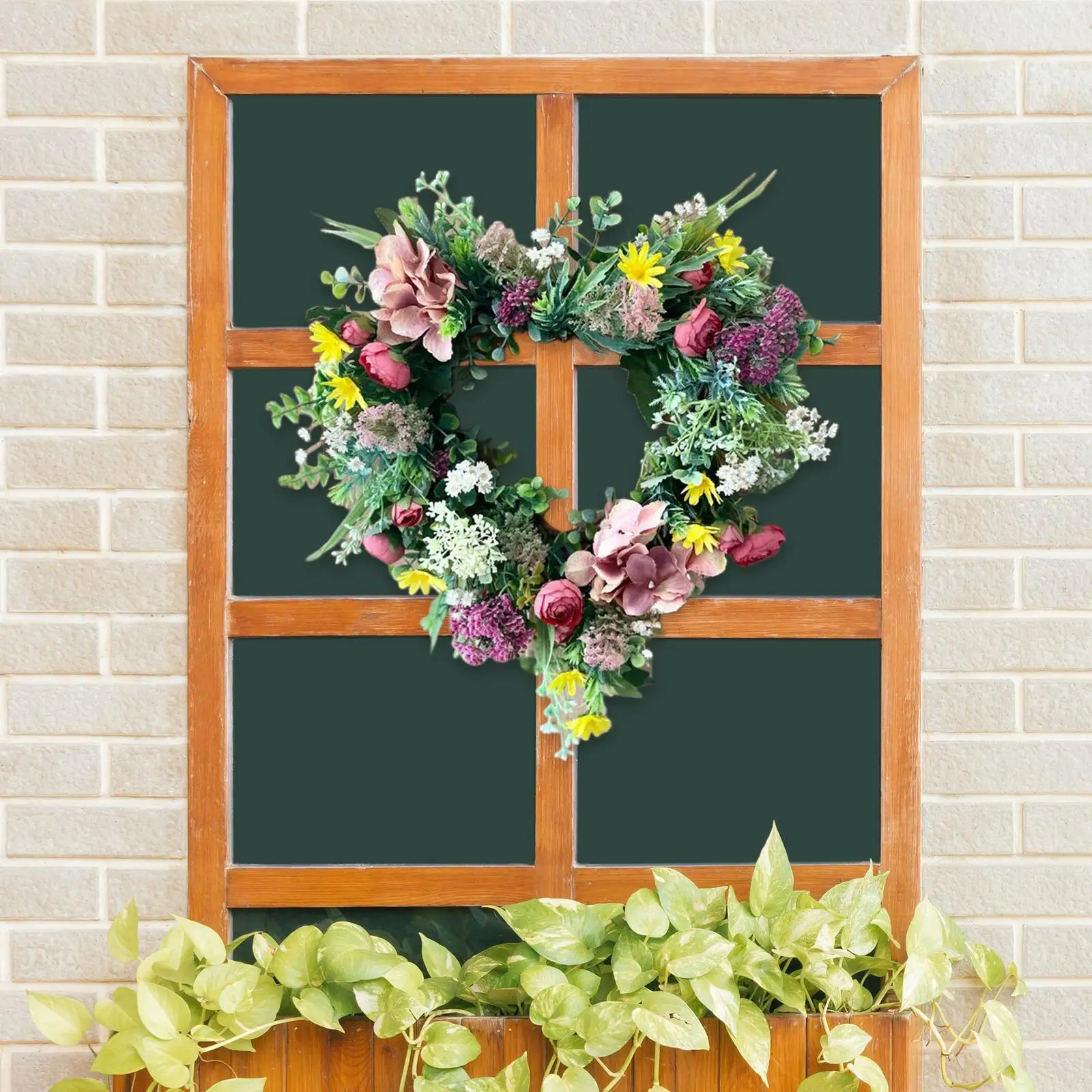 

Венок в форме сердца, 16 дюймов, Весенняя искусственная цветочная гирлянда с зелеными листьями эвкалипта для входной двери, украшение для дома