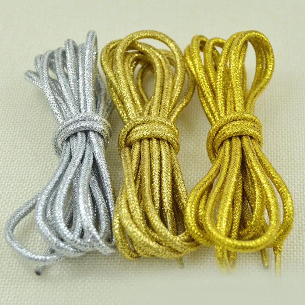 

1 Pair Fashion Gold Silver Silk Glitter Reflective Shoelaces For Sneakers Casual Round Pearl White Colored Shoe Strings Cordones