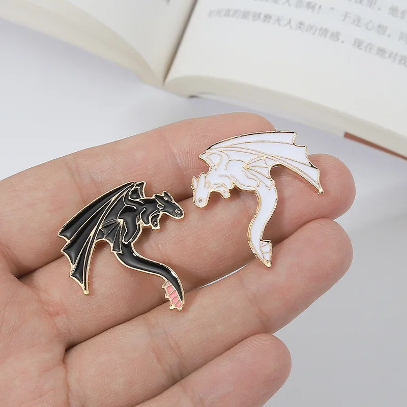 

Pterosaur Enamel Pins For Kids Friends Custom Black White Dragons Brooches Lapel Badges Cool Fantastic Animal Jewelry Gift