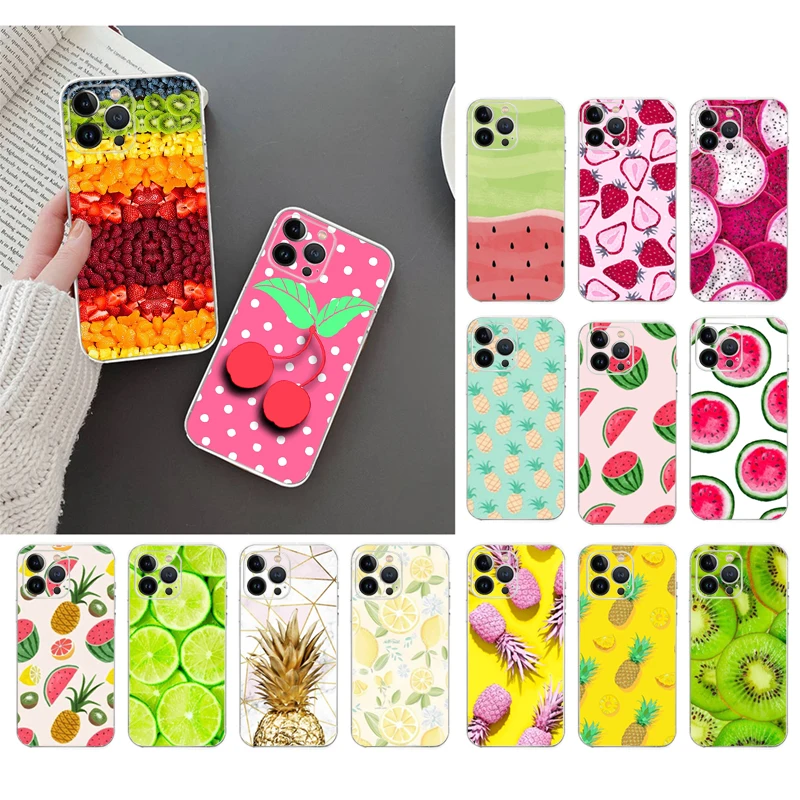 

Phone Case For iphone 14 13 12 11 Pro Max XS Max XR X 12mini 14 Plus SE Fruit Pineapple Watermelon Strawberry Funda Capa Cell