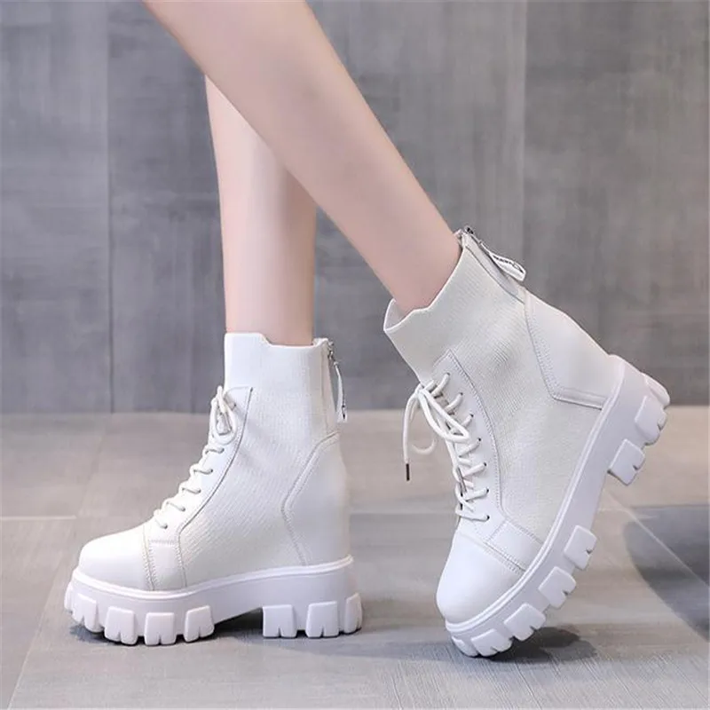 

Size 34--40 Autumn New Boots Women Fashion Simple Solid Color Stitching Knit Elastic Cloth Comfortable Casual Increased Boots