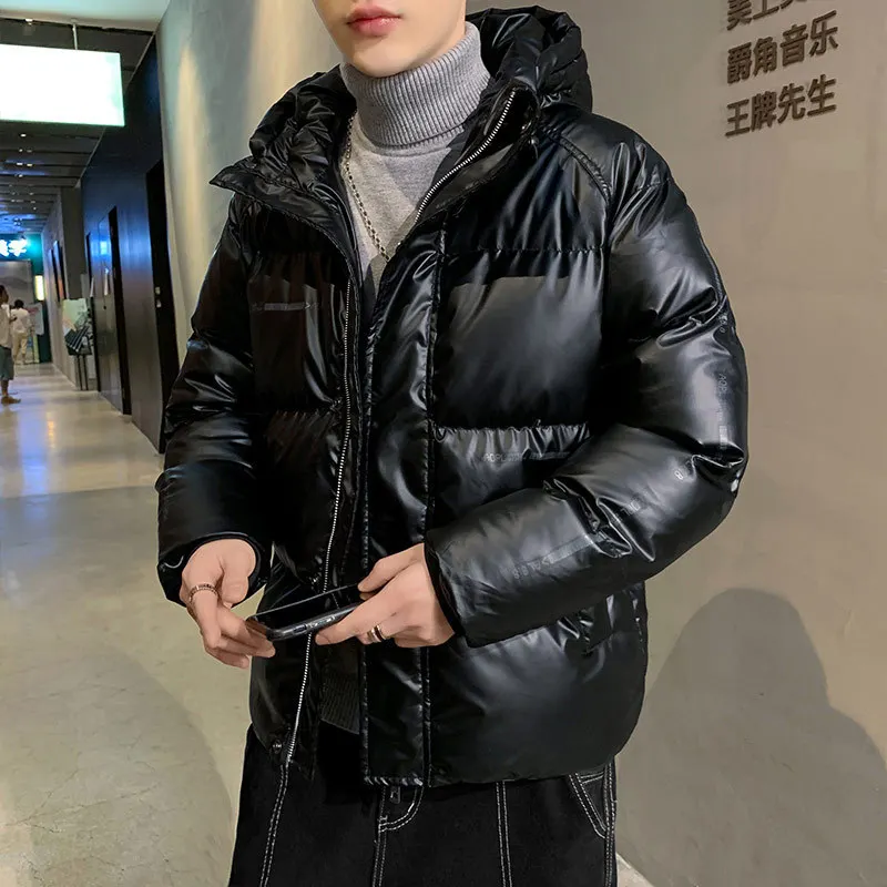 Korean Version Fashion Short Bright Hooded Cotton Coat Winter Coat Men Outdoor Sports Thickened Warm Jacket  Chaquetas Hombre