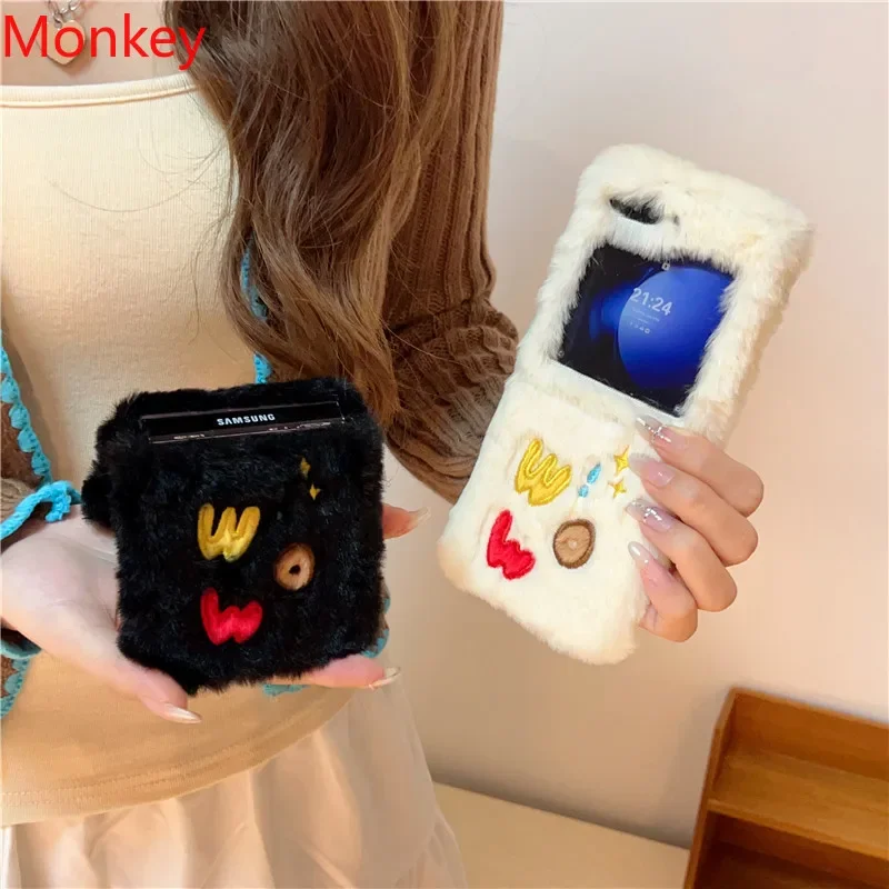 Чехол для телефона с меховой вышивкой Wow Word Samsung Galaxy Z Flip 6 5 4 3 ZFlip6 Flip6 Flip5 Flip4 Flip3