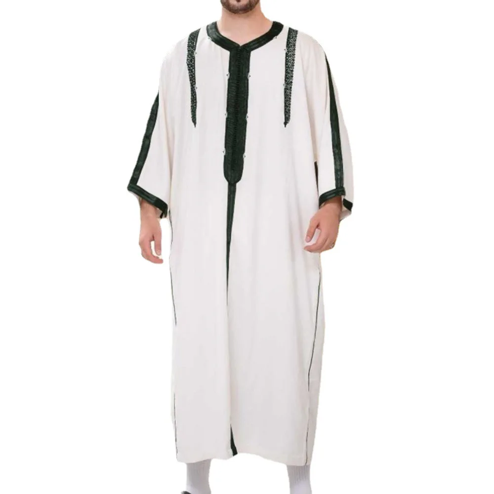 Ethnic Retro Robe Shirt Men's Middle East Trend Solid Color Loose Straight Men's Arabic Shirt Muslim Fashion
