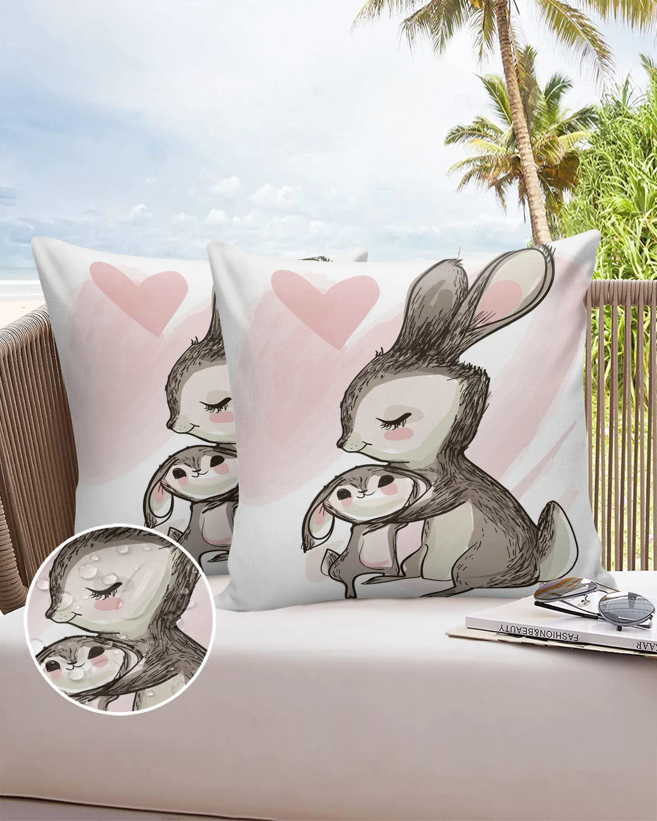 

Bunny Love Watercolor 2/4 Pcs Pillow Cushion Cover Waterproof 40 X 40 Pillowcase 60 X 60 Cotton Linen Printed Pillow Cases