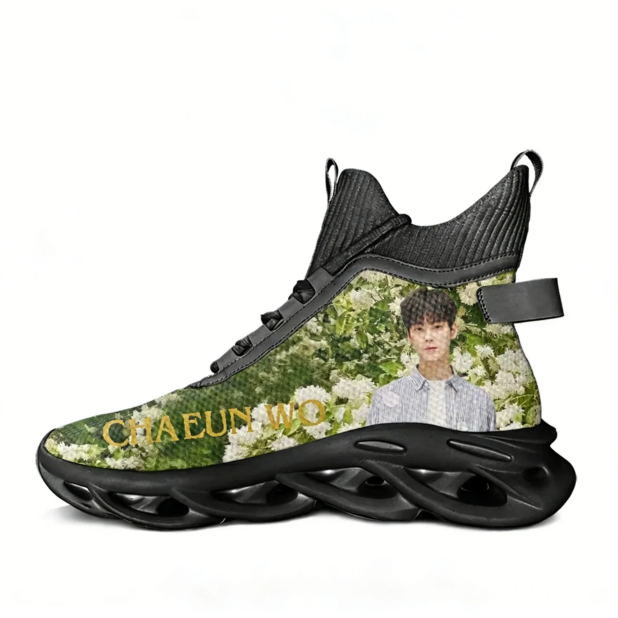 Фото Кроссовки KPOP Cha EunWoo High Top Flats для мужчин и женщин, спортивные, для походов, путешествий, бега, индивидуальный дизайн №1