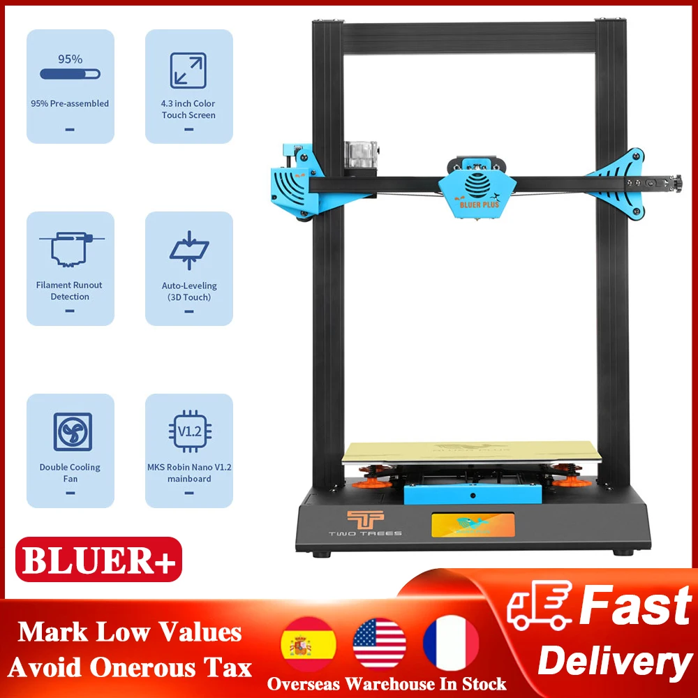 

3D принтер с двумя деревьями Bluer Plus, сенсорный экран 4,3 дюйма, автоматический уровень, двойная магнитная сборка PEI, бытовой промышленный 3D-прин...