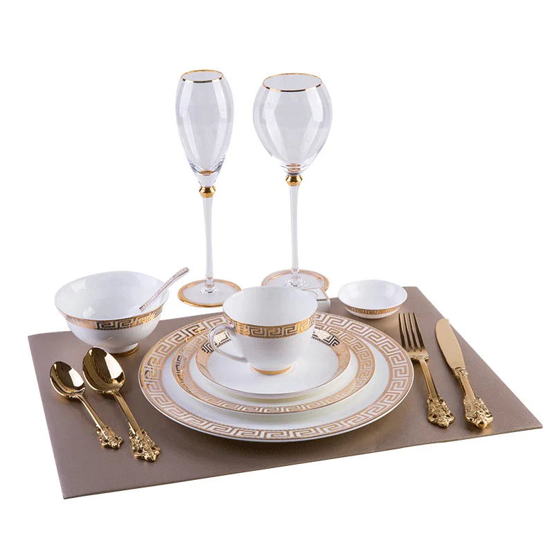 

Full Tableware Of Plates Bone China Gold Knife Fork Spoon Ceramic Luxury Serving Food Dinner Plates Set Assiette Cookware Sets