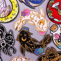 prajna cartoon goldfish patch moon stripes patches on clothes fox stickers iron on embroidered patches for clothing badges diy