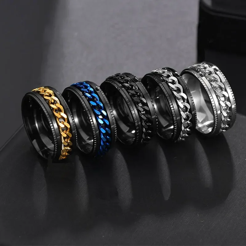 

Stainless Steel Rotatable Men Ring Spinner Chain Women Jewelry