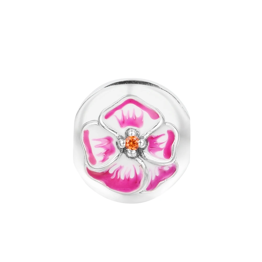 

2022 New 925 Sterling Silver Pink Pansy Flower Clip Charm Beads Fits Europe Bracelet Women DIY Jewelry Making Accessories
