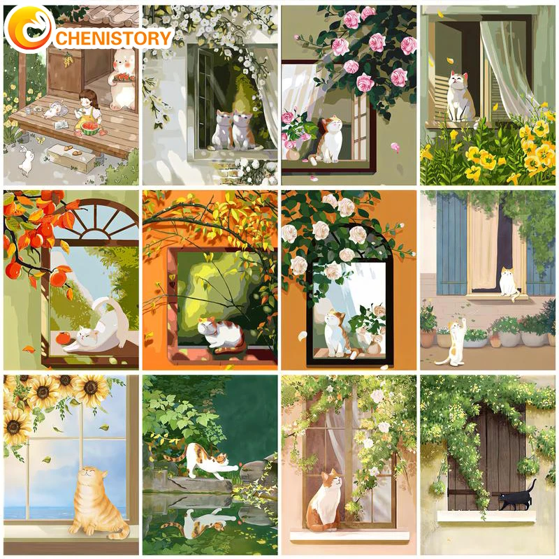 

CHENISTORY DIY Painting By Numbers With Frame For Adults Kit Acrylic Paints For Painting Animal Cat Unique Gift For Home Wall De