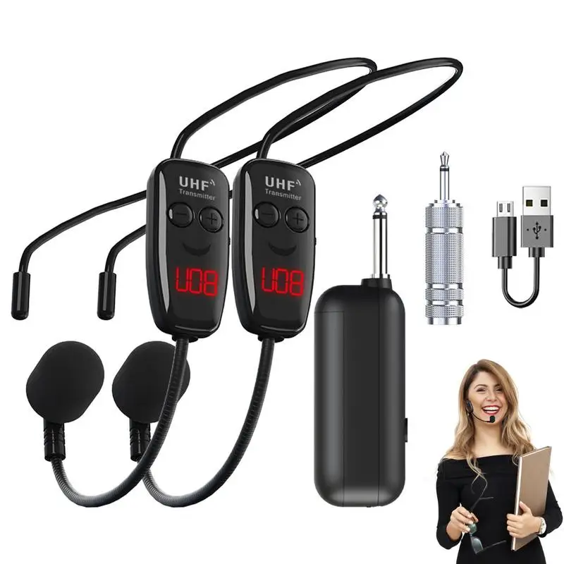 

UHF Wireless Microphone Headset Head-wearing & Hand-held Wireless Rechargeable Head for Voice Amplifying in Fitness Conference