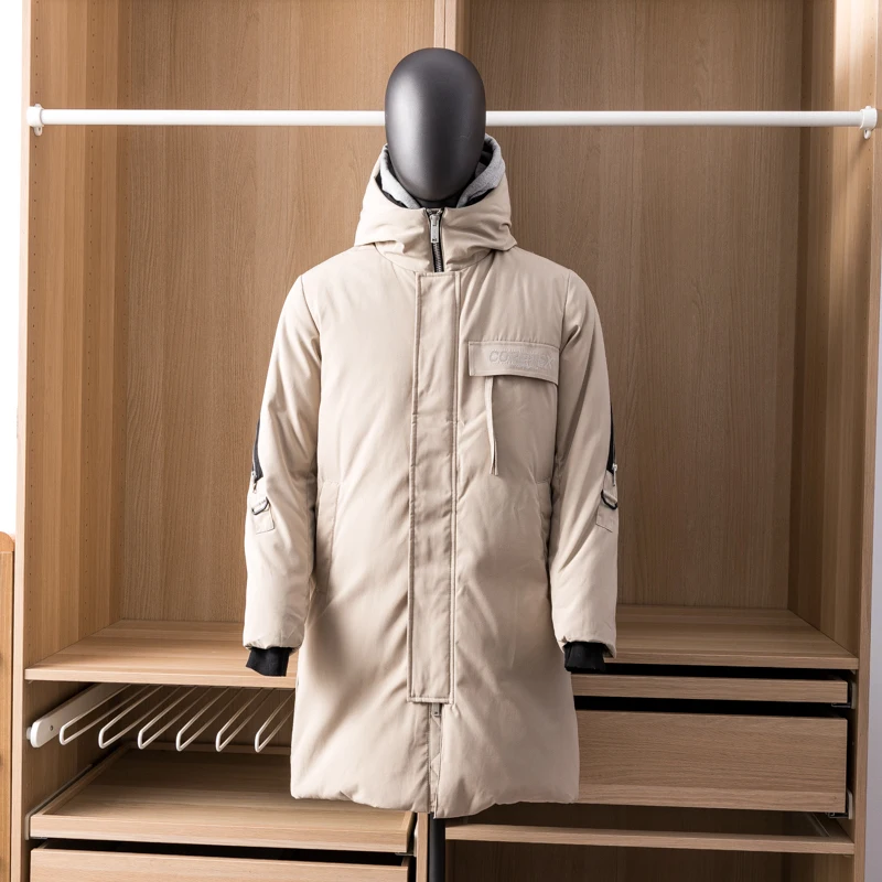 Winter Duck Down Coat Long Jacket Padding Parkas for Men Outer Clothing Thick Warm Hooded Ivory Off-white 2Xl 3Xl XXXL