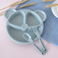 baby dining plates kids dishes feeding set 3pc cartoon bear bowlspoonfork divided plate tableware set for children baby stuff