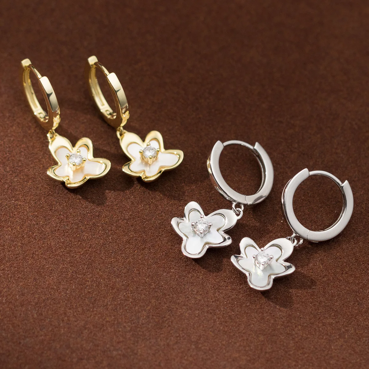 

Real 925 Sterling Silver Single Zircon Shell Flower Drop Earrings Sweet Hypoallergenic Jewelry for Women