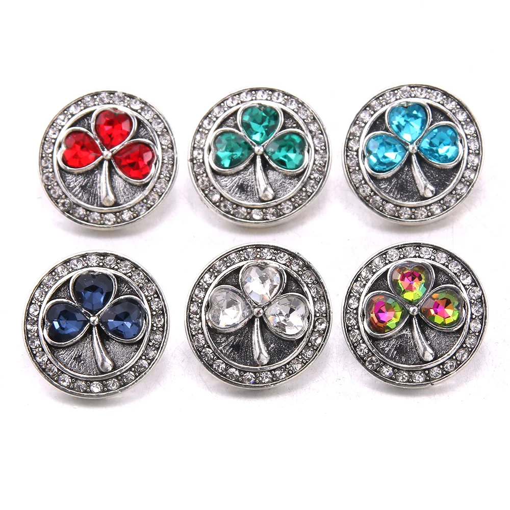 

5 Pcs/Lot Fashion DIY Flowers Snap Button Jewelry Crystal Rhinestone Round Metal 18mm Snap Bracelet Necklace For Women