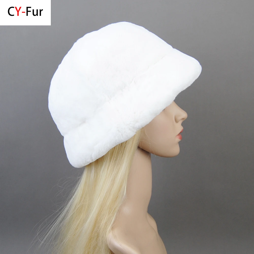 Winter Russian Outdoor Fur Bomber Hats Luxury Women Natural Real Rex Rabbit Fur Hats Beanies Lady Warm Knitted Genuine Fur Caps