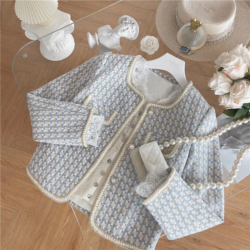 

Girl Baby's Fashionable Small Fragrance Suit Coat Single breasted New French Celebrity Style Top Vestidos Casual Outfit 2-6Y