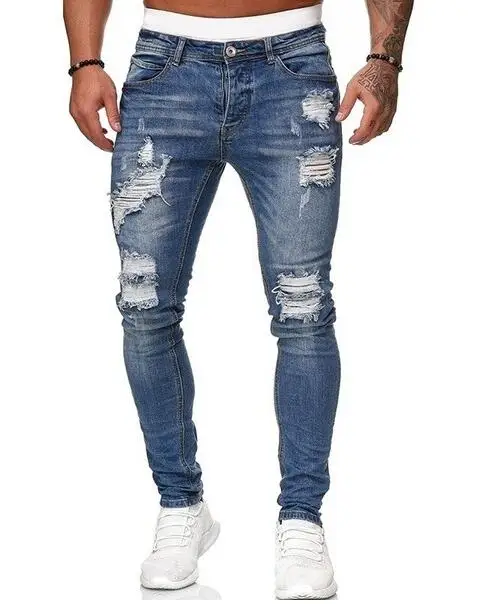 Men's Hip Hop Jeans Straight Pants High Street Fashion Brand  Trousers Men Jeans Slim Ripped Pencil Pants
