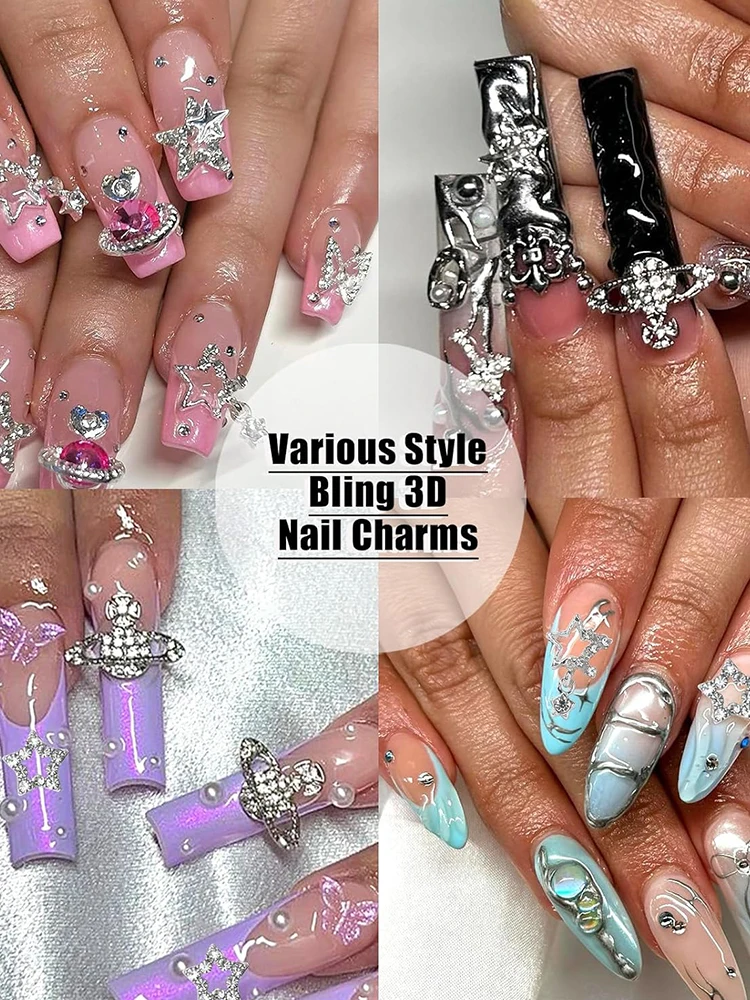 40 шт. серебряные подвески для ногтей в виде звезд