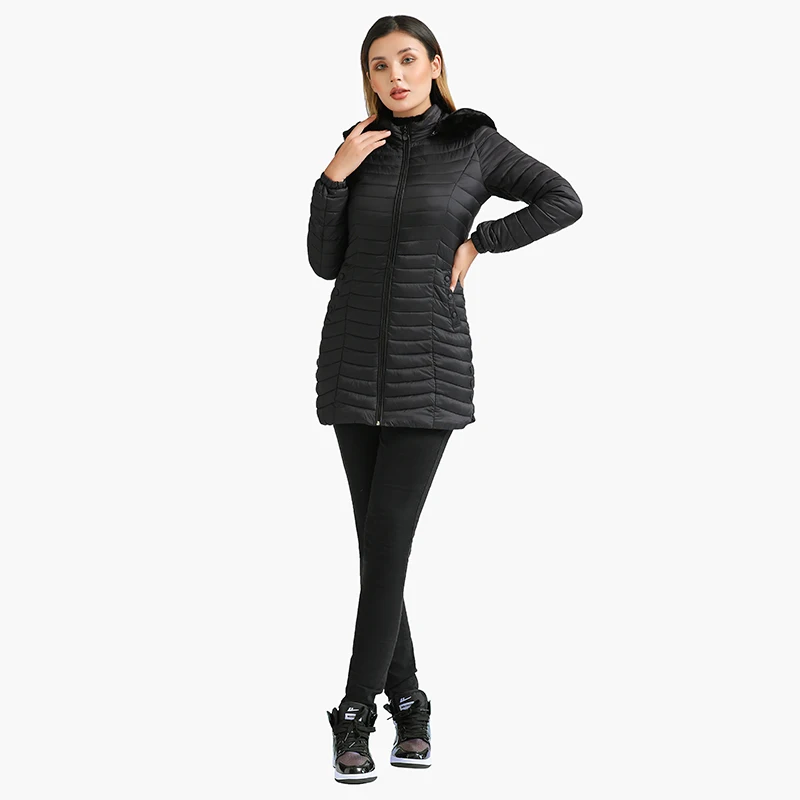 SANTELON Winter Long Parkas Ultralight Padded Puffer Jackets For Women Casual Coats With Fur Hooded Warm Lightweight Outerwear