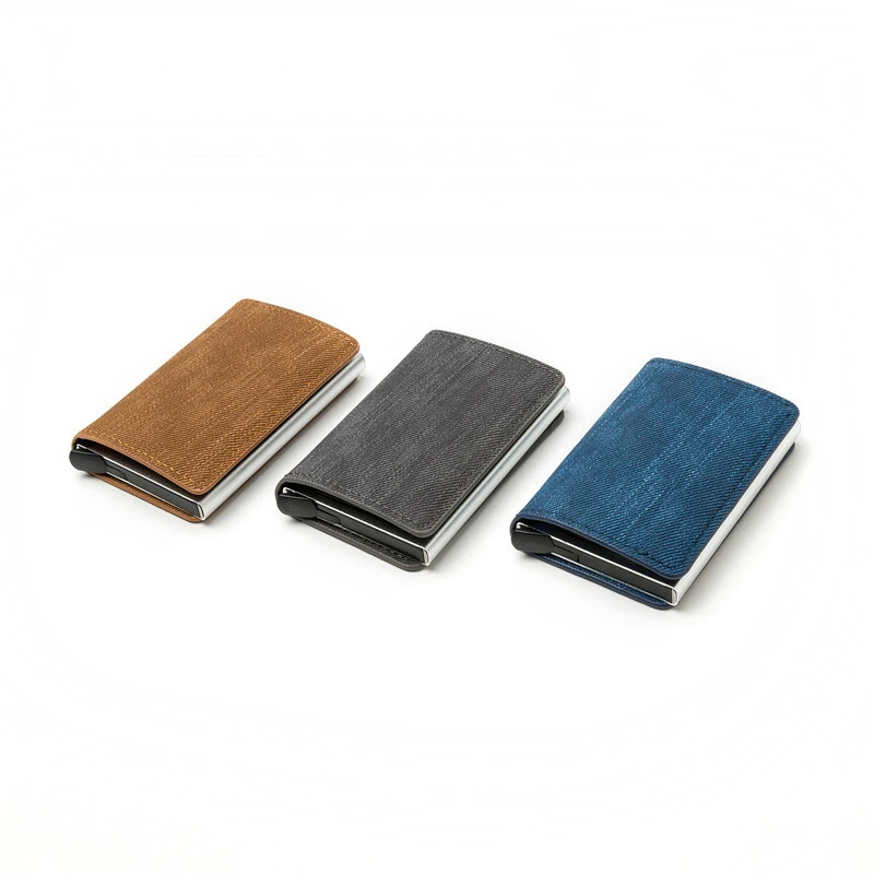 New Arrival Fashion RFID Blocking Card Holder Anti-theft Clutch Single Box Men Women Wallet Denim Business Pop-up Metal ID Case