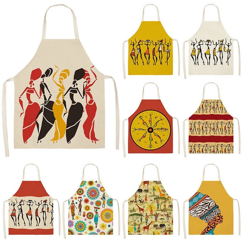 

Фартуки для кухни в африканском стиле для женщин, нагрудники из хлопка и льна, фартуки для уборки дома, фартуки для готовки 55x68 см