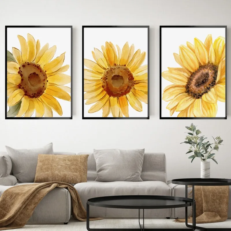 Акварельные Подсолнухи плакаты печатные растительные цветы Картина на холсте