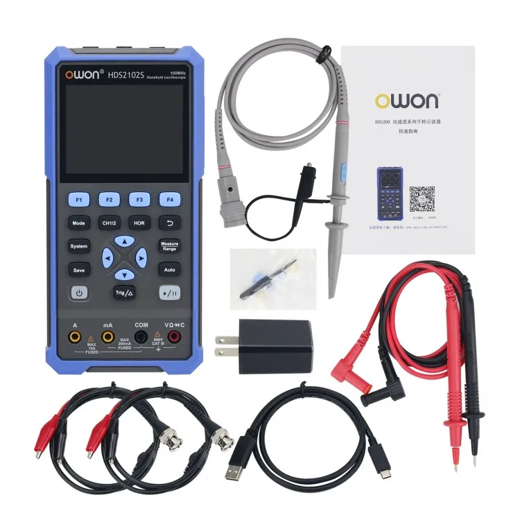 

HDS2102S 3-In-1 100MHz Handheld Digital Oscilloscope with 500MSa/s Sampling Rate + Multimeter + Signal Generator