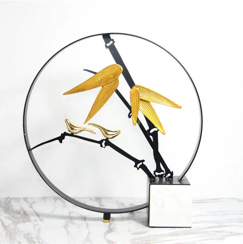 

Modern Chinese creative bamboo leaf golden bird iron art living room porch decoration Hotel model room office soft decoration