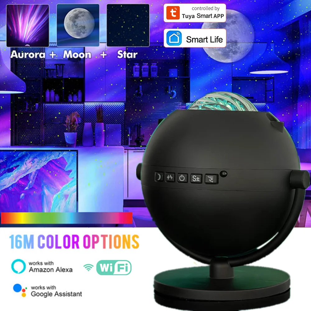 

Умный Wi-Fi проектор Tuya Aurora Galaxy, лазерное звездное небо, ночное освещение RGBW с музыкальным динамиком, работает с Alexa и Google Home
