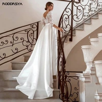 lace half sleeve wedding dresses for bride vintage appliques backless button wedding gown for women sweep train robe de mari%c3%a9e