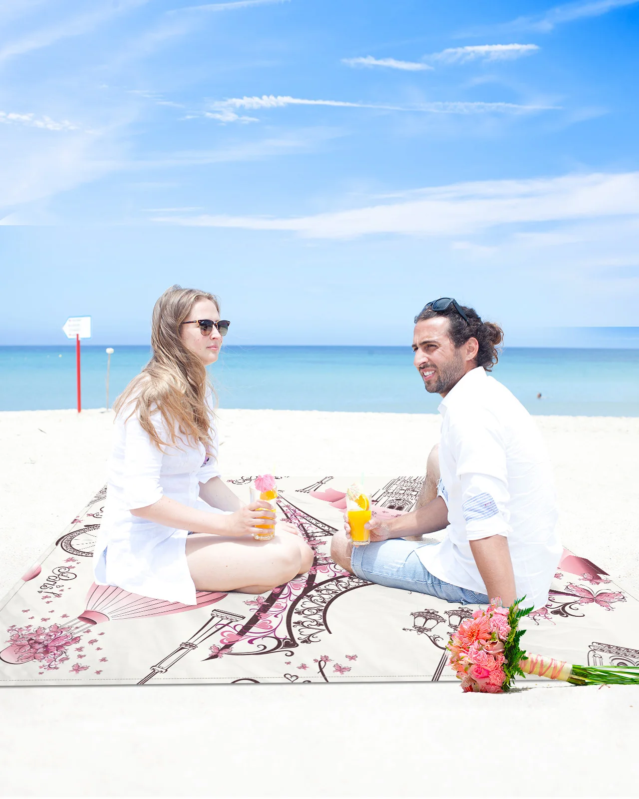 

Эйфелева башня Парижа, велосипедный коврик с цветами, пляжный коврик, устойчивое к песку, портативное пляжное одеяло, водонепроницаемые ков...